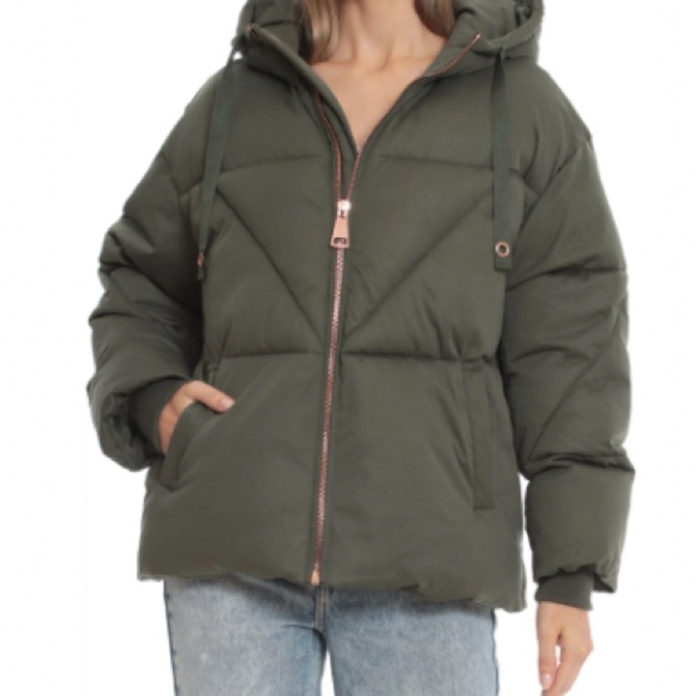 Avec Les Filles Olive Green Women's Puffer Jacket